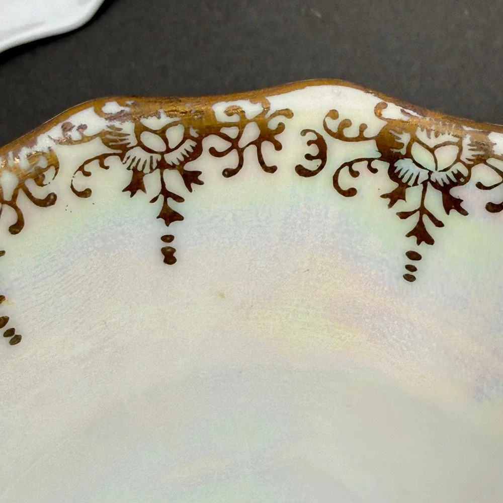 Vintage Teacup and Saucer Set Pink Gold Lusterware Iridescent hand painted